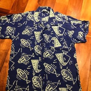 Boys Blue Ginger Fish Batik Button Down Shirt 10